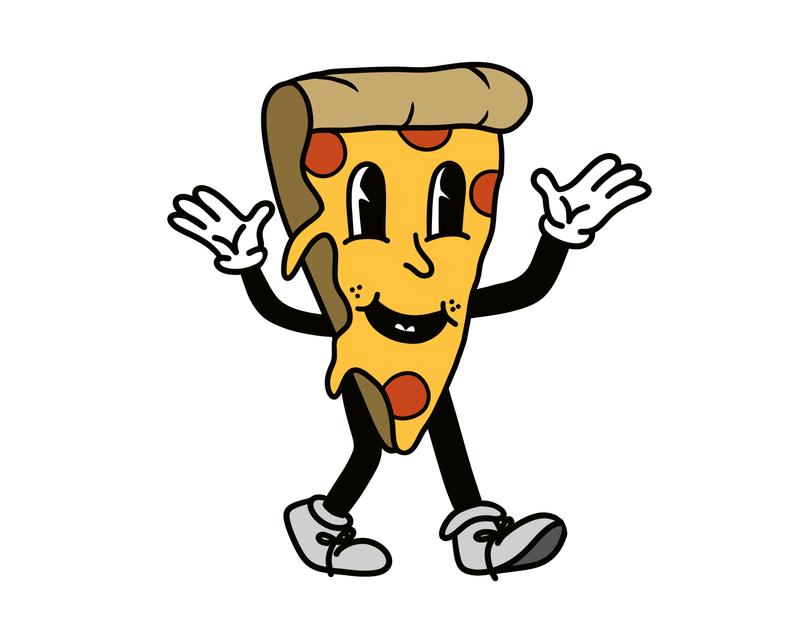 Pizza character that has large eyes and smiling